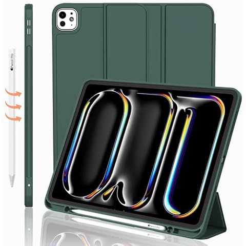 iMieet iPad Pro 13 Inch Case M4 (2024) with Pencil Holder, [Support Pencil Pro and Pencil (USB-C)]，Trifold Stand Smart Case with Soft TPU Back, Auto Wake/Sleep (Midnight Green) Cover