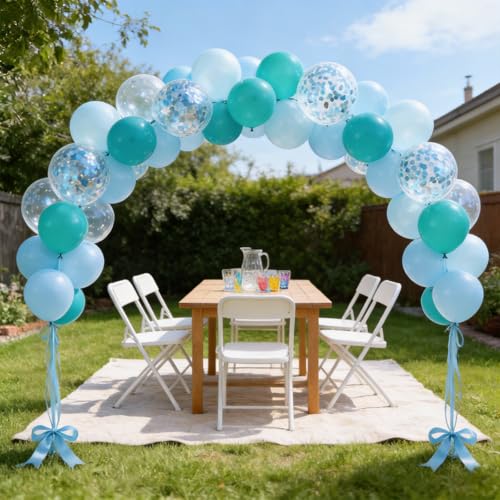 Image of 60Pcs Teal Blue Balloons, 12inch Teal and Light Blue Balloons Turquoise Blue Confetti Latex Balloons for Wedding Bridal Shower Birthday Graduation Party Decorations