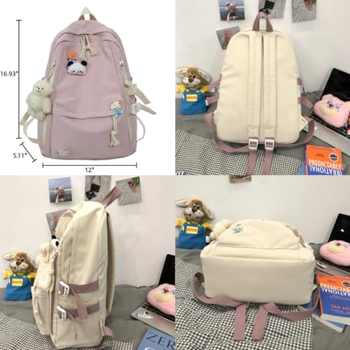 Cute Classic Big Capacity Backpack with Rabbit Pendant Accessory for Women Men Aesthetic Daypack(pink)2