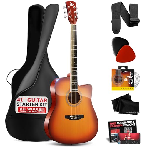Pyle Steel String Acoustic Guitar Kit, 4/4 Full Size Cutaway All-Wood Guitarra Acustica with Premium...