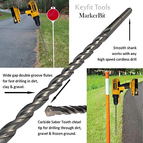 Keyfit Tools 12" Stainless Steel Contractor Grade MarkerBit Driveway Marker Installation Drill Bit Easily Drill in Driveway Markers Stakes reflectors Snow plow Markers ~Frozen Ground & Ice No Problem