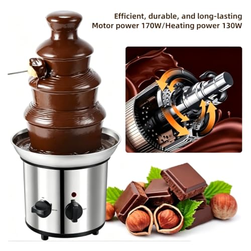 Fuente Chocolate 4 Niveles Acero Inoxidable, Temp Ajustable 170W Motor, Capacidad 4L, Ideal Fiesta Bodas Eventos, Diseño Seguro Fácil Limpieza Cascada Suave Sin Salpicaduras