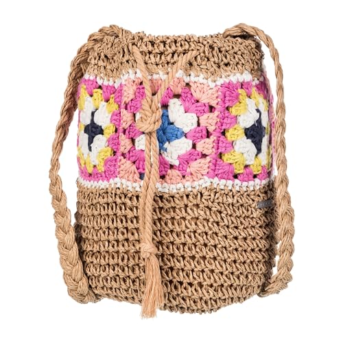 Roxy Stylish Woven Pattern Paper Fabric Straw Crossbody Bag, Hello Apricot