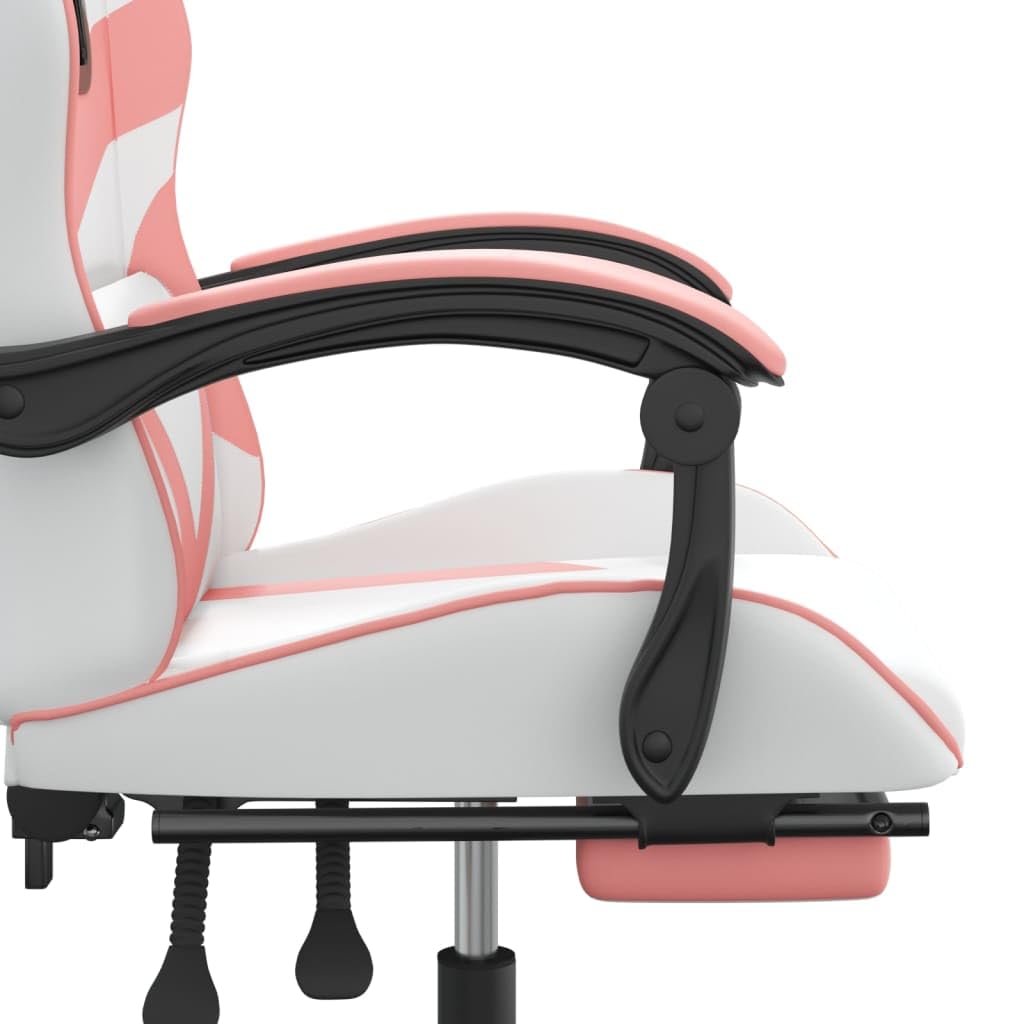 Tomostar Chaise Gaming, Chaise de Jeu Fauteuil Gamer Fauteuil de Bureau pivotante et Repose-Pied Blanc et Rose Similicuir