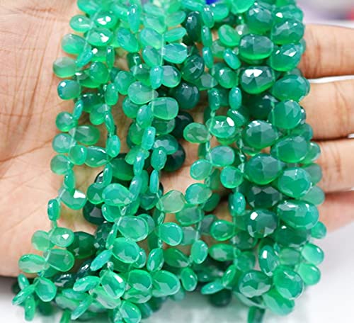 Perles briolettes Green Onyx poire 7x9mm 8x11mm pour bijoux en pierre verte