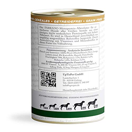 Farrado I Premium Nassfutter getreidefrei für Ihren Hund – Pferd 8x400g I hypoallergenes Hundefutter für alle ausgewachsenen Rassen