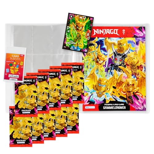 sefrado Bundle Exclusive Hüllen kompatibel mit Blue Ocean Ninjago Crystalized Sammelmappe leer + 10 Booster Serie 8 Trading Card Game 2023 + Bonus XL Karte