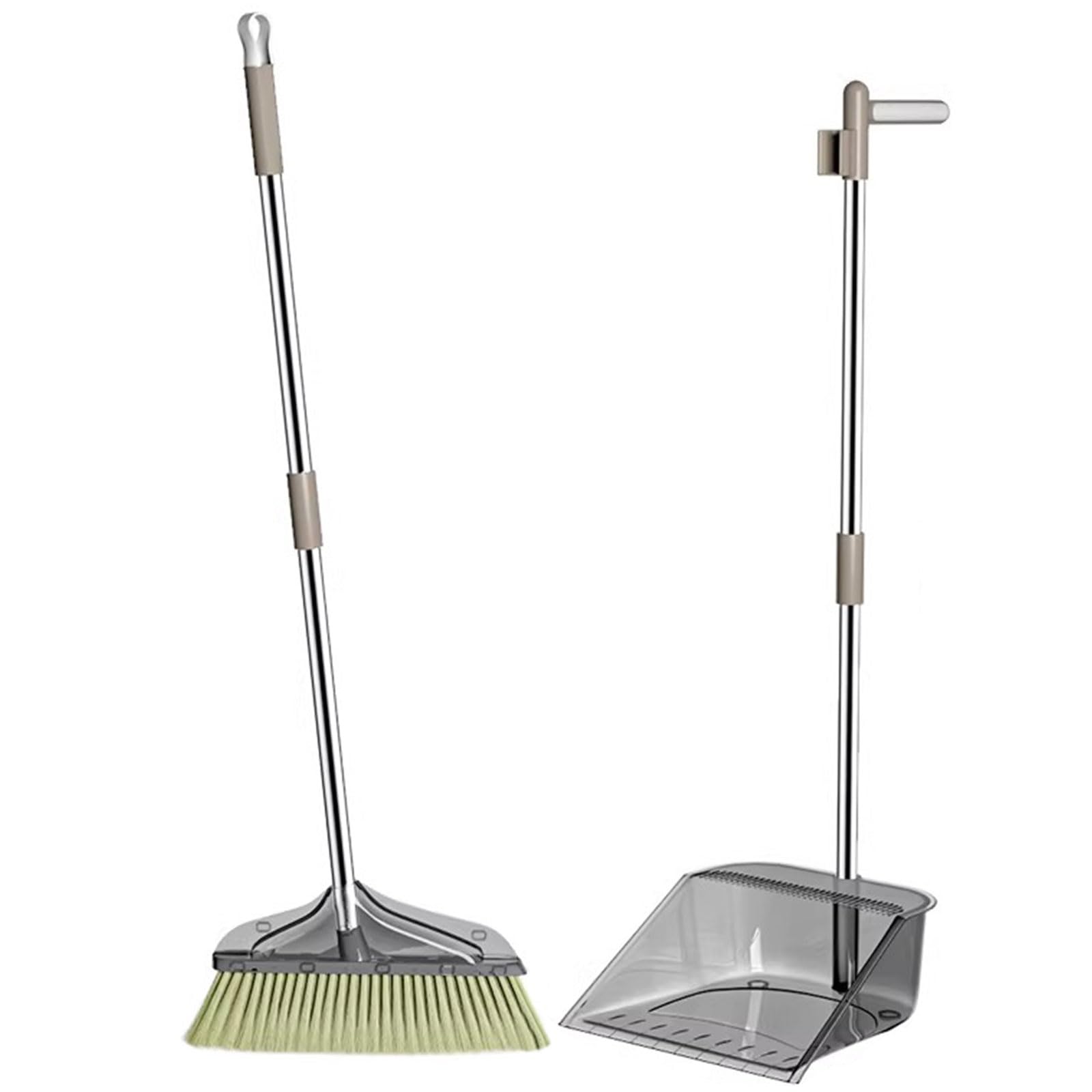 Set Combinato Scopa e Paletta, Scopa angolare con setole morbide e Paletta Trasparente con dentini autopulenti, Migliora Lo spazzamento in Piedi,Grigio