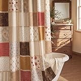 Tranqun Farmhouse Quilted Shower Curtain 72 x 72 Inch Country Patchwork Shower Curtain with Hooks Vintage Rustic Cottage Core Boho Waterproof Mid Century Plaid for Bathroom Decor