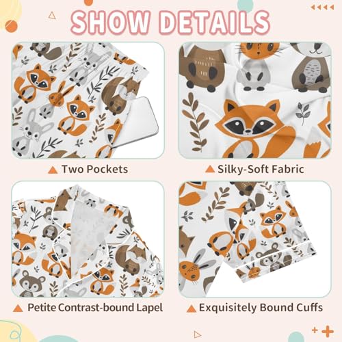 senya Animal Fox Satin Summer Pajama Sets Silk Short Sleeve Button Down Sleepwear3
