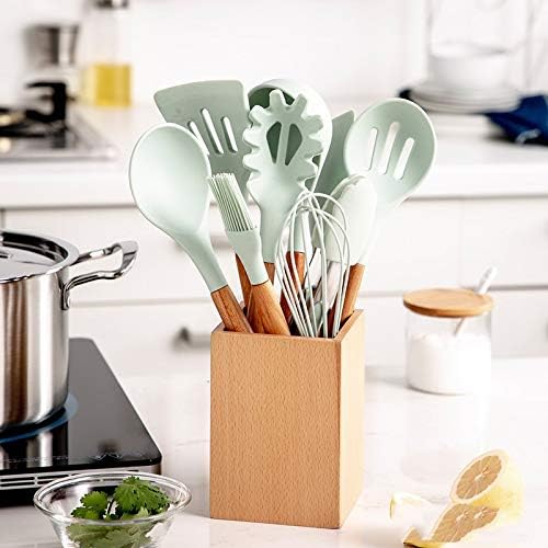 Kitchen Cooking Utensils Set of 9 Pieces Silicone Wooden Spatula Spoon Colander Shovel Cooking Utensil Kitchen Tool