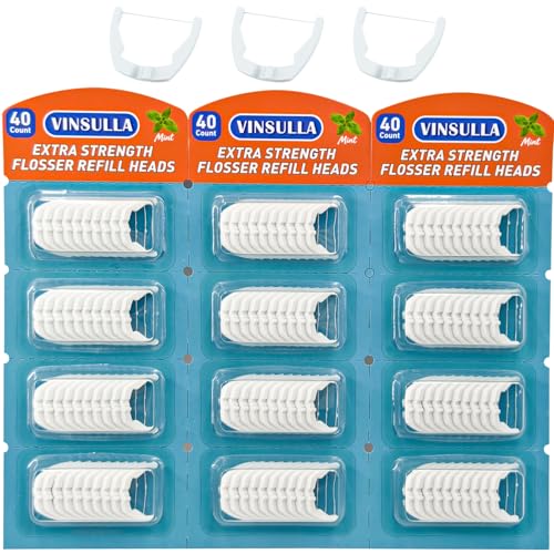 VINSULLA Flosser Refill Heads Compatible with Listerine Ultraclean Access Flosser Mint Shred Resistant 40 Count Pack of 3