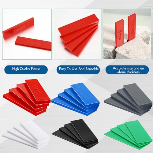 Image of Konohan 600 Pcs Plastic Flat Shims Structural Tile Plastic Shims for Leveling, 3 /64, 5 /64, 1 /8, 5 /32, 3 /16, 1 /4, Green, Black, White, Grey, Blue, Red