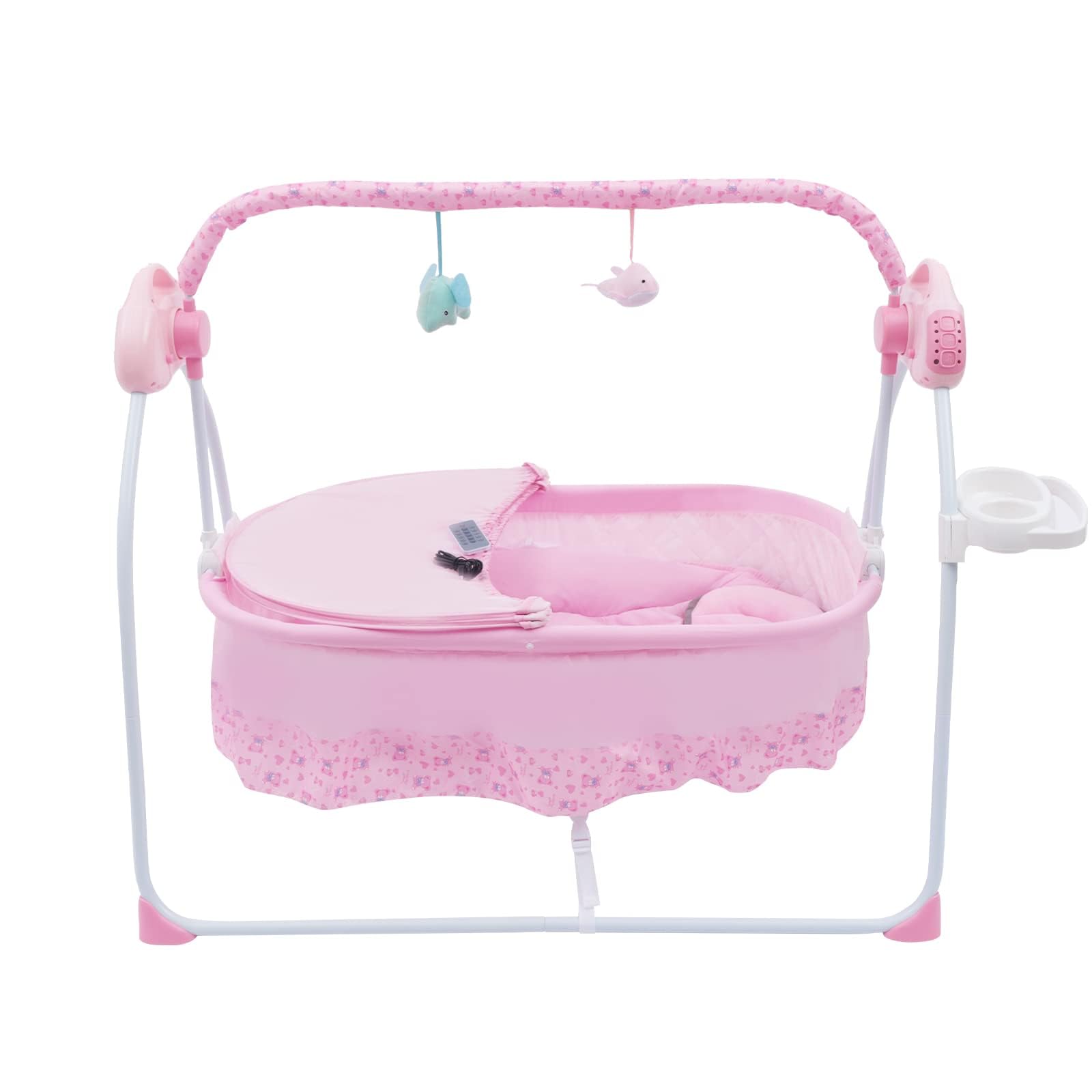 TFCFL Electric Baby Crib Cradle, 0-18 MonthsInfant Bed Auto Swing with Remote Control & Music, 25KG/55LBS Capacity, Foldable Baby Bassinet, Pink