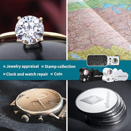 Image of JARLINK 3 Pack Jewelers Loupe, 30X 60X 90X Illuminated Jewelers Eye Magnifier and Magnifying Glass Loop with UV Black Light and Bright LED Light for Gems, Jewelry, Diamond, Coins, Stamps