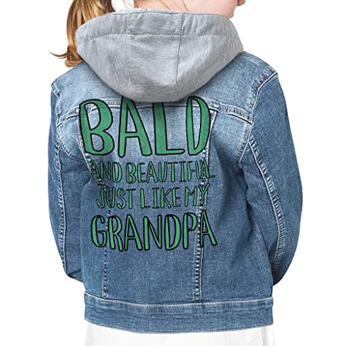 Bald and Beautiful Hooded Denim Jacket for Kids - Phrase Jean Jacket - Print Denim Jacket for Kids