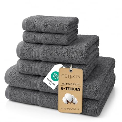 CELESTA 6‑teiliges Handtücher‑Set, 100% Baumwolle Frottee, Dunkelgrau