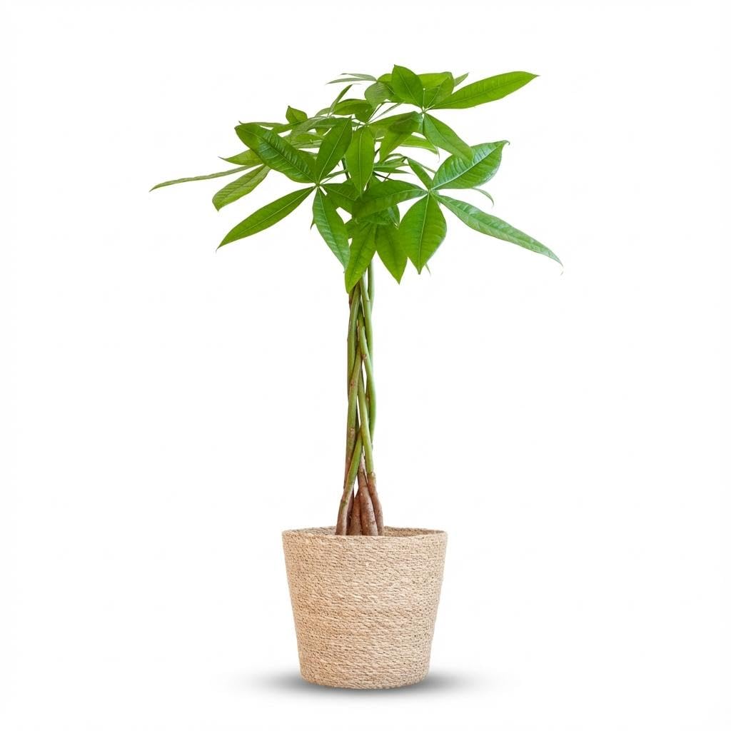 Pachira Aquatica con Maceta de Algas, Decoración, Natural, 80cm, Ø21