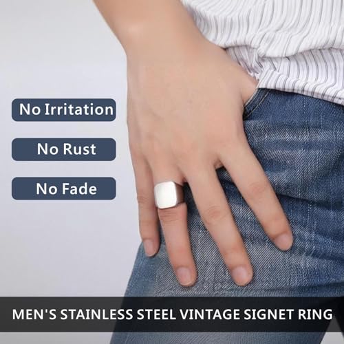 Image of Signet Biker Rings Solid Polished Stainless Steel Ring for Men Size 7-15,Black Gold Silver Great Gift