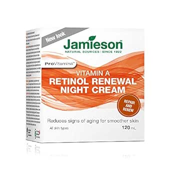 Jamieson ProVitamina Gentle Retinol (Vitamin A) Renewal Night Cream Skincare, 27,000 IU Vitamin A, 1.15% Retinyl Palmitate, Improves Skin Texture, and Rejuvenates Damaged Skin. Hypoallergenic, Paraben-Free, Cruelty-Free, All Skin Types, 120 mL, Proudly Canadian