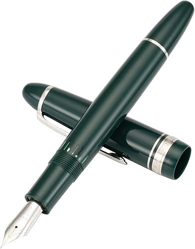 Majohn P136 - Pluma estilográfica de pistón, punta fina con caja, juego de bolígrafos de escritura de resina verde