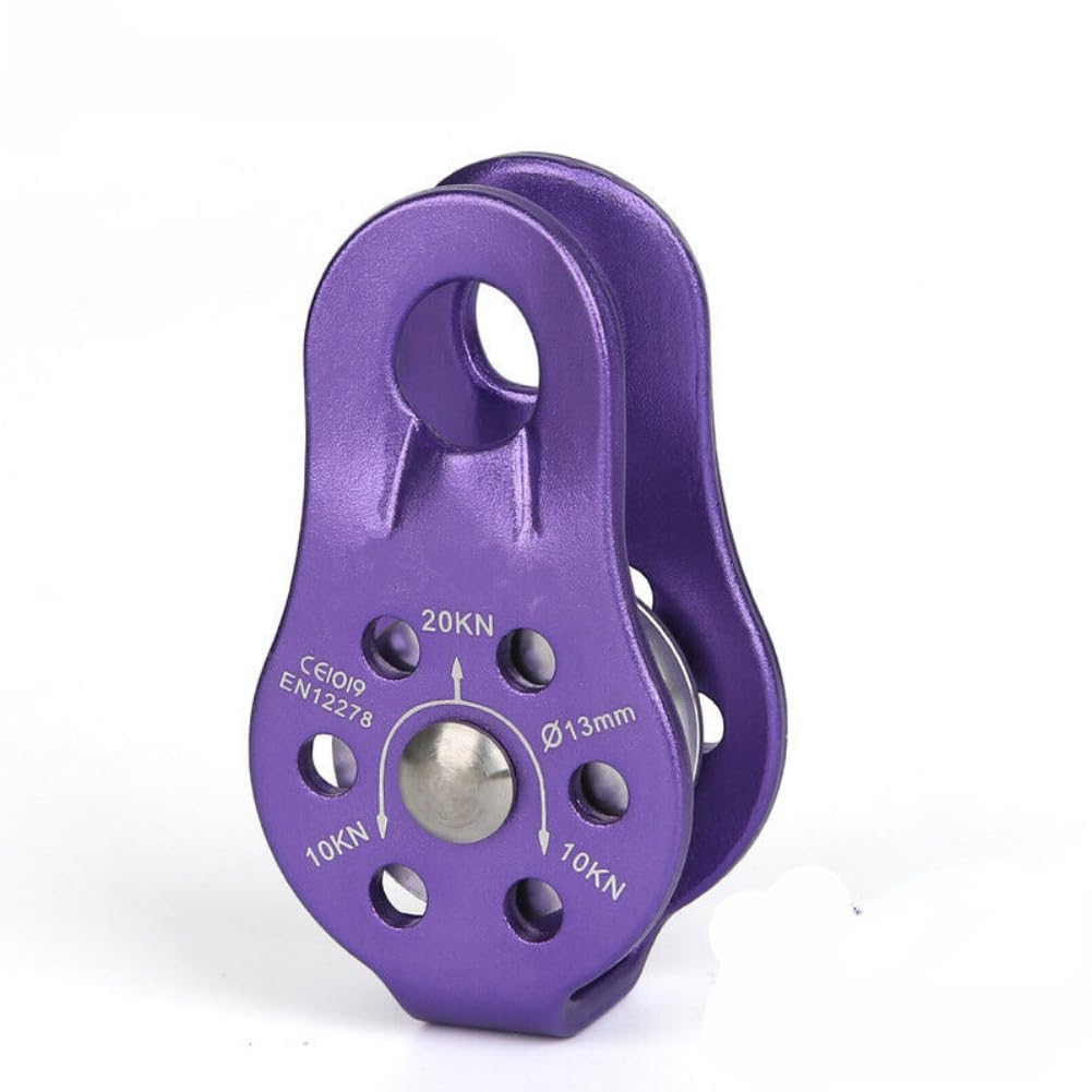 20KN Fixed Single Climbing Pulley Outdoor Zipline Rescue Lifting Rope Pulley (Purple)