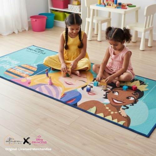 Image of Athom Living Disney Princess (Girl Vibes) Runner Carpet 2x4.5 Ft, Soft Printed Mat with Anti-Skid Backing, Durable Washable Runner for Kids Bedroom, Play Area & Playroom Decor