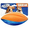 Nerf Dog Rubber Football Dog Toy with Interactive Squeaker Lightweight Durable and Water Resistant 6 Inches for MediumLarge Breeds Single Unit Blue and Orange