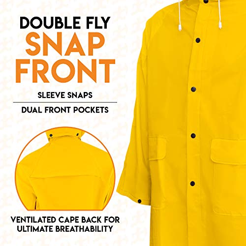 Xpose Safety Heavy Duty Yellow Rain Coat .35mm PVC 48in Raincoat Jacket with Detachable Hood, Waterproof, Fishing4