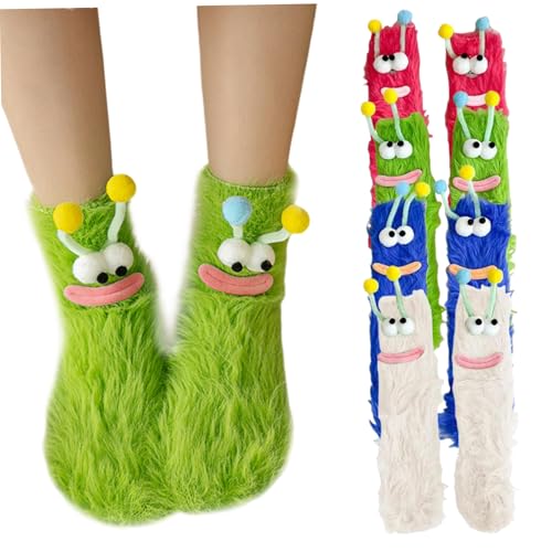 Calcetines peludos para mujer set de 4 pares mullidos de oruga 3D de invierno