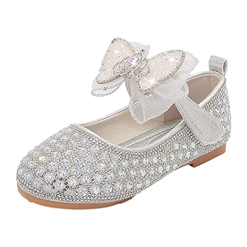 Toddler Girls Mary Jane Shoes Non-Slip Rubber Sole Ballet Slippers Princess Dress Wedding Shoes Newborn Flat Shoes (Silver, 13.5 Little Child)