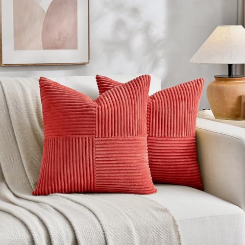 Fancy Homi 2 Packs Red Big Decorative Throw Pillow Covers 24x24 Inch for Couch Bed Sofa, Holiday Christmas Home Decor Gift, Soft Corss Corduroy Patchwork Accent Square Cushion Case 60x60 cm by Fancy Homi - Image 6