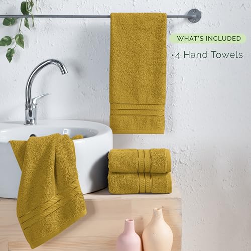 Image of Elegant Comfort Three Line Popcorn Towel Set for Bathroom 16 x 28 inches, Premium Hotel Quality 4-Pack Hand Towels, 100% Turkish Cotton, Soft and Durable, Quick Dry and Highly Absorbent, Amber Gold