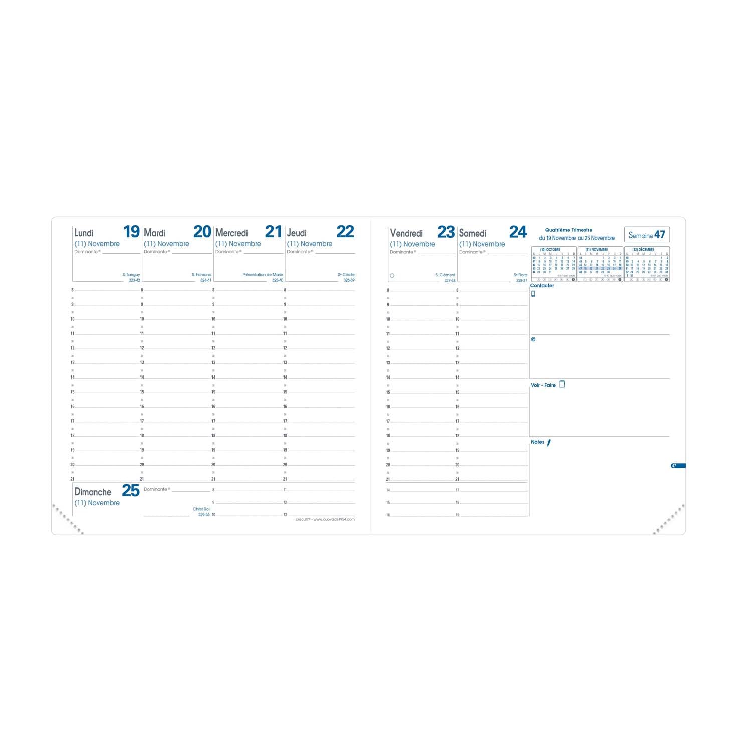 Quo Vadis - 2025 Executive Diary Refill - Weekly Planner - French - 13 Months from December to December - 16 x 16 cm - Clairefontaine White Paper - Made in France