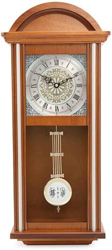 Arched Wooden Wall Clock with Pendulum and Chimes,Battery Operated,Large Elegant Wooden Design,for Living Room, Kitchen,Office&Home Decor (Walnut)