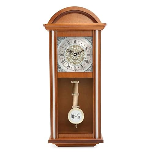 Arched Wooden Wall Clock With Pendulum And Chimes,Battery Operated,Large Elegant Wooden Design,For Living Room, Kitchen,Office&Home Decor (Walnut) #TOP2