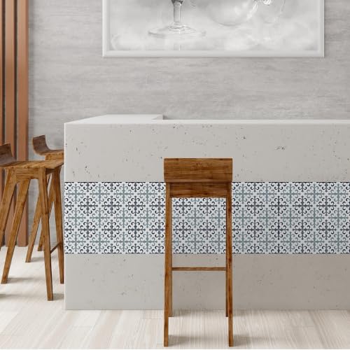 Image of Moroccan Tile Stickers | Waterproof Self Adhesive Peel & Stick Tile Decals for Kitchen Backsplash, Bathroom Wall, Floor, Furniture & Glass (8x8 Inch, Design 27, 36 Pic)