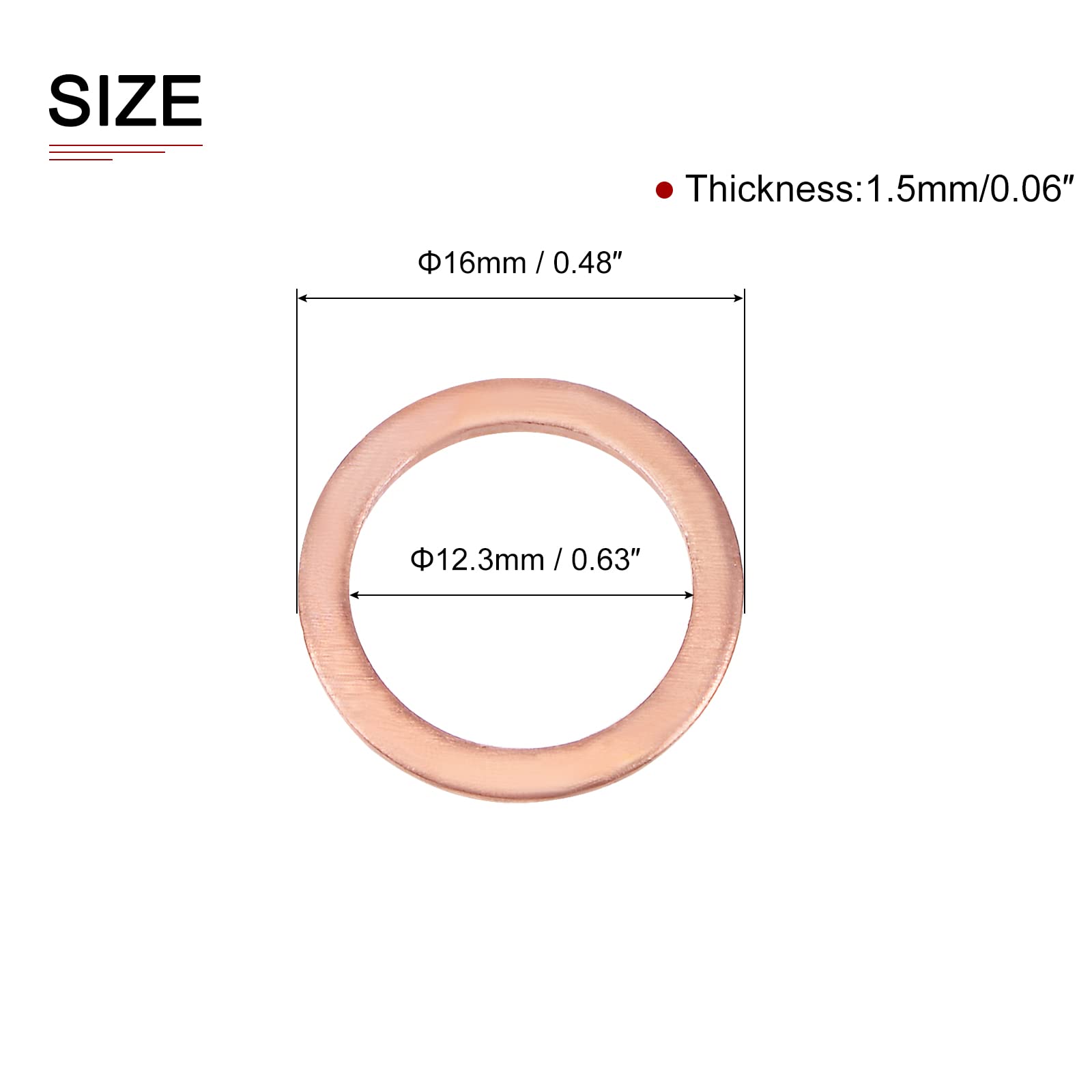 DTGN 12.3mmx16mmx1.5mm(IDxODxT) Flat Copper Sealing Washers, 20Pack, Good for Industrial Machinery M12 Screws - Image 2