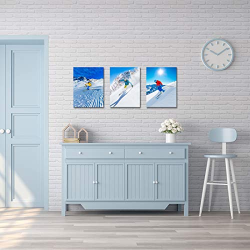 Canvas Set Of 3 Snowboard Canvas Prints Ski Winter Sports Wall Art Landscape Picture Framed Artwork For Home Decor Ready To Hang Each Size 12X16 #TOP3