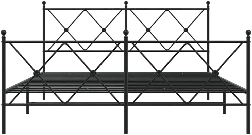 King Bed Frame Black Steel Platform Bed Frame Durable Heavy-Duty Slatted Foundation with Headboard Storage Easy-Assembly Modern Minimalist Bedroom Furniture Stable Mattress-Support