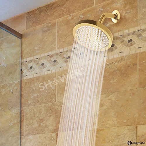 ShowerMaxx, Luxury Spa Series, 6 inch Round High Pressure Rainfall Shower Head, MAXX-imize Your Rainfall Experience with Rain Showerhead in Polished Brass / Gold Finish