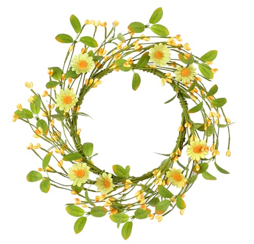 LSKYTOP Artificial Yellow Wreath with Berries and Daisy Flower Wildflower