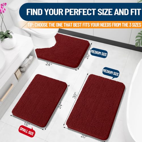 OLANLY Chenille Bath Mat 20" x 30", Extra Soft Absorbent Plush Bathroom Mat, Rubber Backing Quick Dry, Machine Washable Bath Mats for Bathroom Floor, Tub and Shower, Home Decor Accessories, Burgundy by OLANLY - Used condition - Image 2