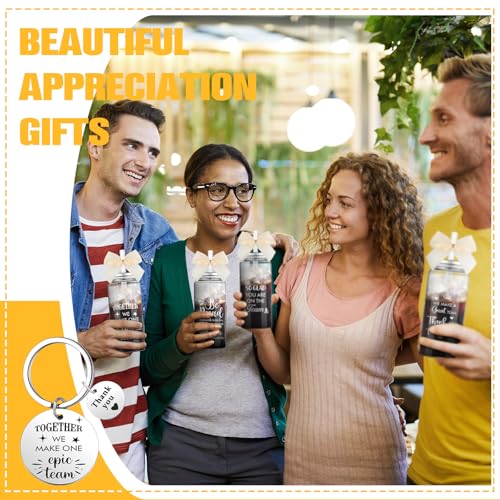 Skylety 20 Pcs 20 Set Employee Team Appreciation Gifts Bulk 13.5 oz Plastic Cup with Lid Straw Keychain Graduation Teacher Birthday Gift Coworker Staff Thank You Party Favors (Cream,Make A Great Team) by Skylety - Used condition - Image 7