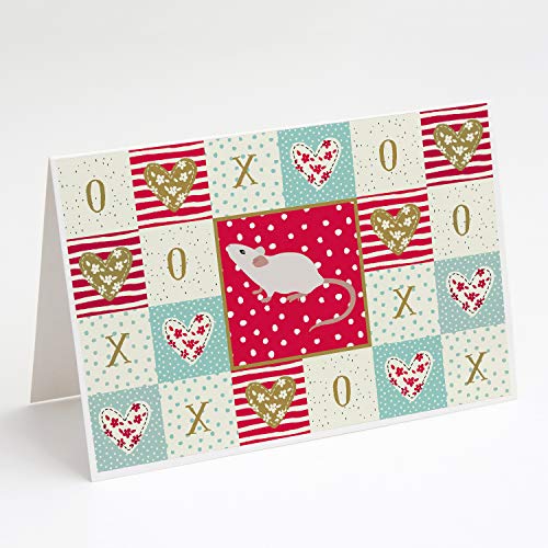 Caroline's Treasures CK5454GCA7P White Domestic Mouse Love Greeting Cards and Envelopes Pack of 8, Red Blank Cards with Envelopes Whimsical A7 Size 5x7 Blank Note Cards
