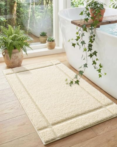 Color&Geometry Ultra Soft Bathroom Rug Non Slip with Rubber Backing, Absorbent Washable Bath Mat, Quick Dry, Premium Microfiber Plush Mat for Bathtub and Shower Floor,Beige,16"x24"