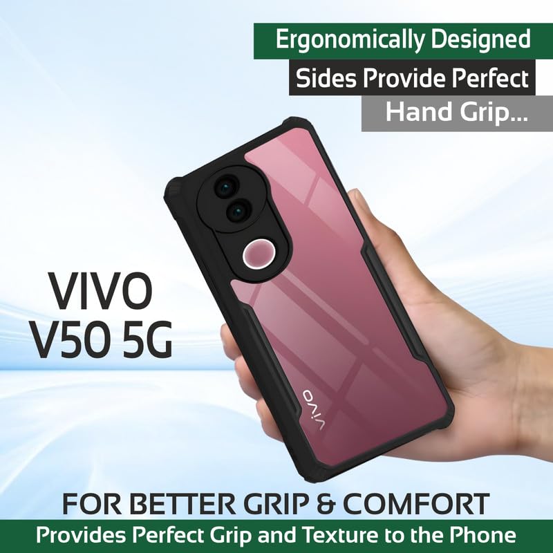 Image of AIBEX Compatible for Vivo T4R 5G / iQOO Z10R 5G / Vivo V50e 5G / Vivo V50 5G Mobile Back Case Cover, Crystal-Clear Shockproof Bumper with Camera Guard |TPU+PC| Anti-Yellow, Slim Transparent - Black