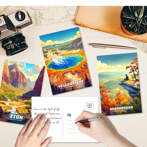 LCLAIDYDY 63 PCS National Parks Postcard Set-Vintage Travel Posters Room Decor,Retro Style U.S. National Parks Post Cards for Mailing Wall Collage Collection 4x6