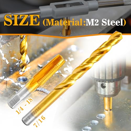 Image of 1 /4-18 NPT Pipe Tap and 7 /16 inch Drill Set,M2 HSS Hand Threading Plumbing Tap Set for Plumbers Mechanics DIY Thread Cutting Tools