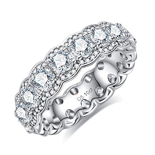 Cannycat Moissanite Eternity Ring 4.0Mm 5.7 Cttw Full Moissanite Wedding Band For Women Vvs D Color Lab Created Diamond Anniversary Engagement Platinum Plated Silver Bezel Halo Set Chunky Eternity Bands (Size-7) #TOP10